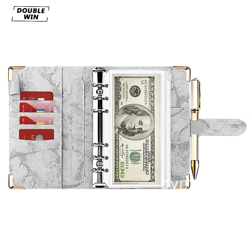 Wholesale Custom Marble A6 Money Budget Binder Planner with Cash Zipper Envelopes for Budgeting