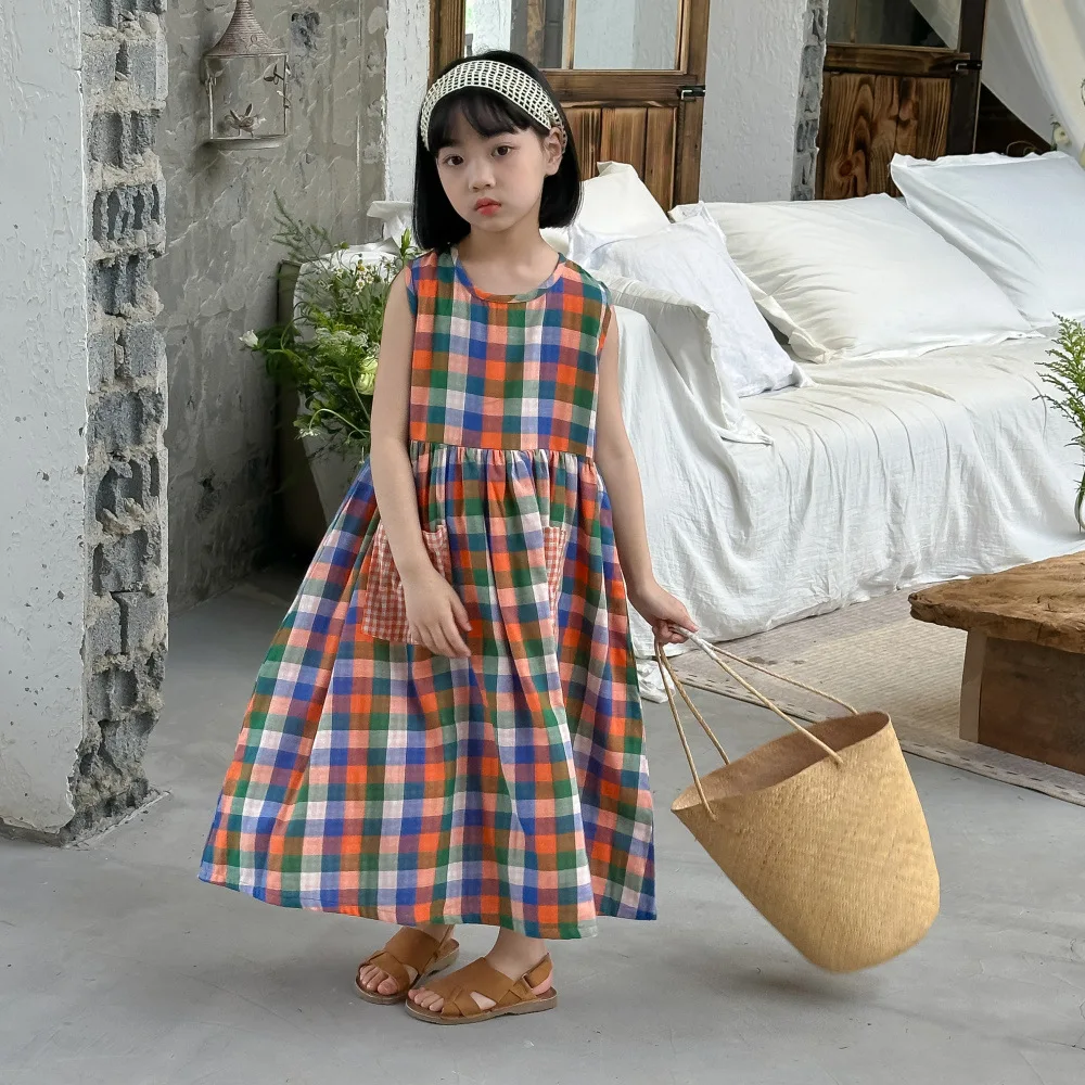 Plaid Summer Long Kids Dress 8 Years Girl Dress Design For Children 2024