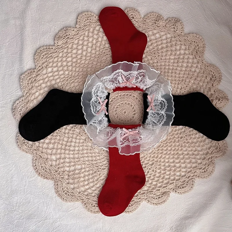 Autumn/winter Princess Windbaby baby mid-tube socks Double lace lace cotton uncut soft comfort socks for girls