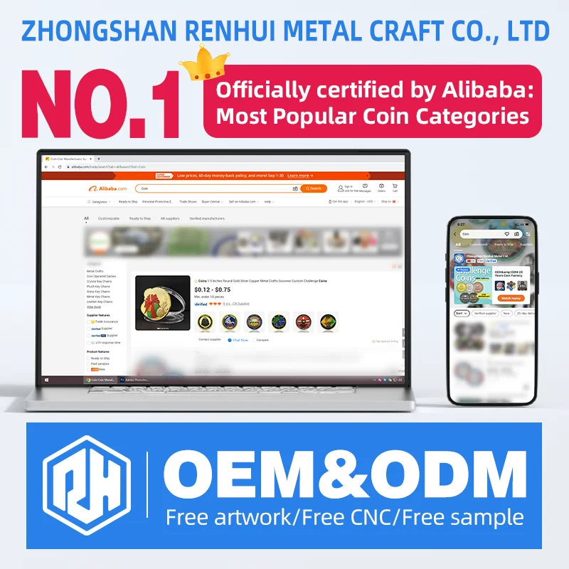 RENHUI Nickel Double Color Black Red Copper Yellow Colorful Metal Crafts Custom Challenge Coins With Logo