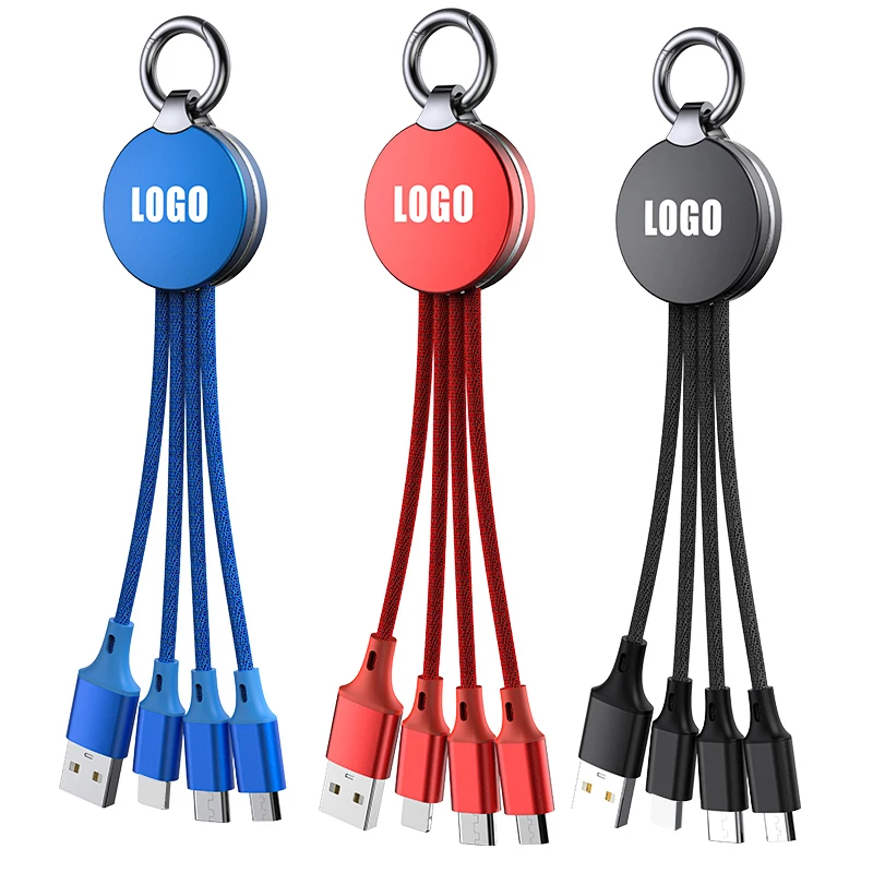 New Promotion Gift Keychain USB Cable 3 in 1 Charging Cable with LED Lighting Logo