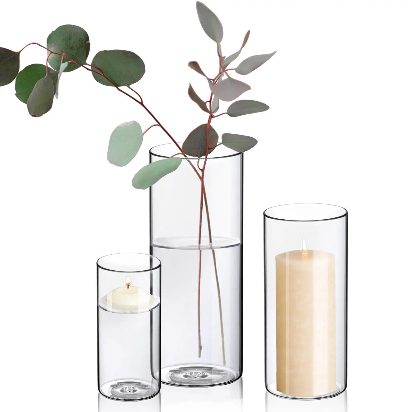 Custom Logo Transparent High borosilicate glass Vase for flower Glass Candle Holder Jar for wedding