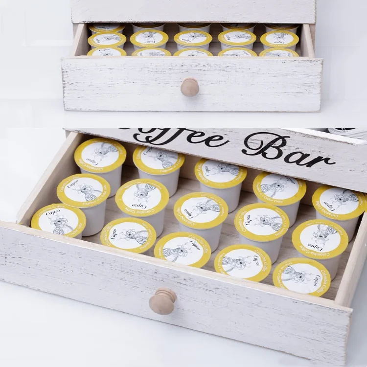 Пользовательский прямоугольный Креативный дизайн органайзер для кофейной станции с выдвижным ящиком и 4 отделениями