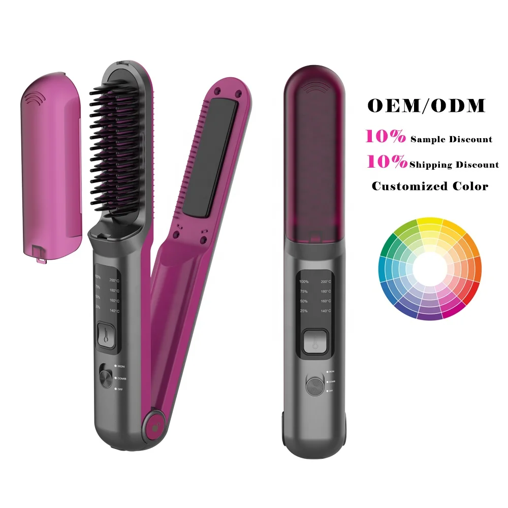 Mini  Portable Wireless Hair Straightener Brush Hot USB Cordless Hair Straightener Comb