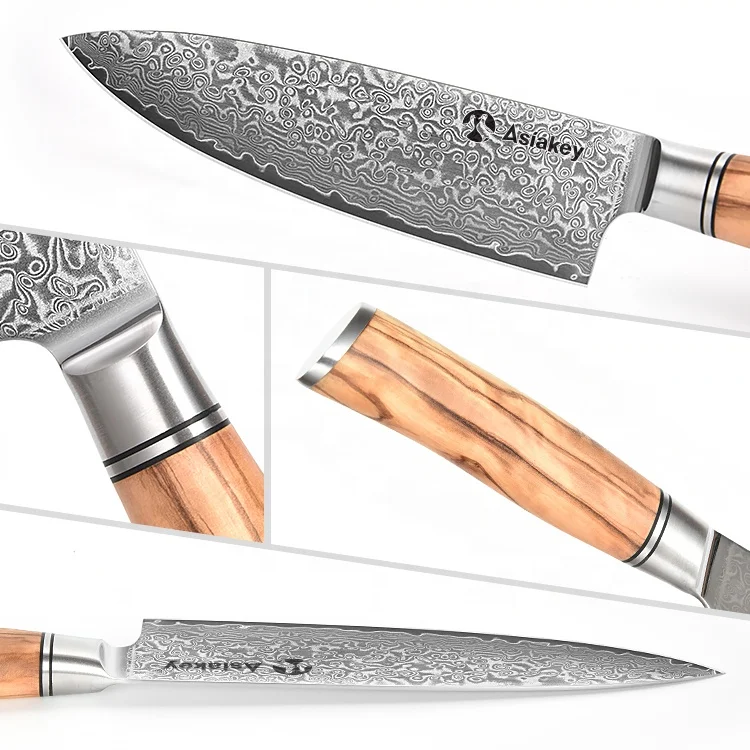 5 шт. профессиональные кухонные ножи ручной работы из оливкового дерева 10Cr15CoMoV дамасской