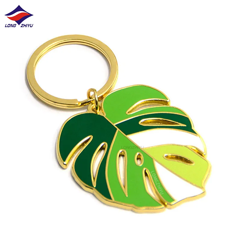 Longzhiyu 14 Years Manufacturer Hollow Out Leaf keychain Hard Enamel Keyring Delicate Metal Key Chain Factory Wholesale
