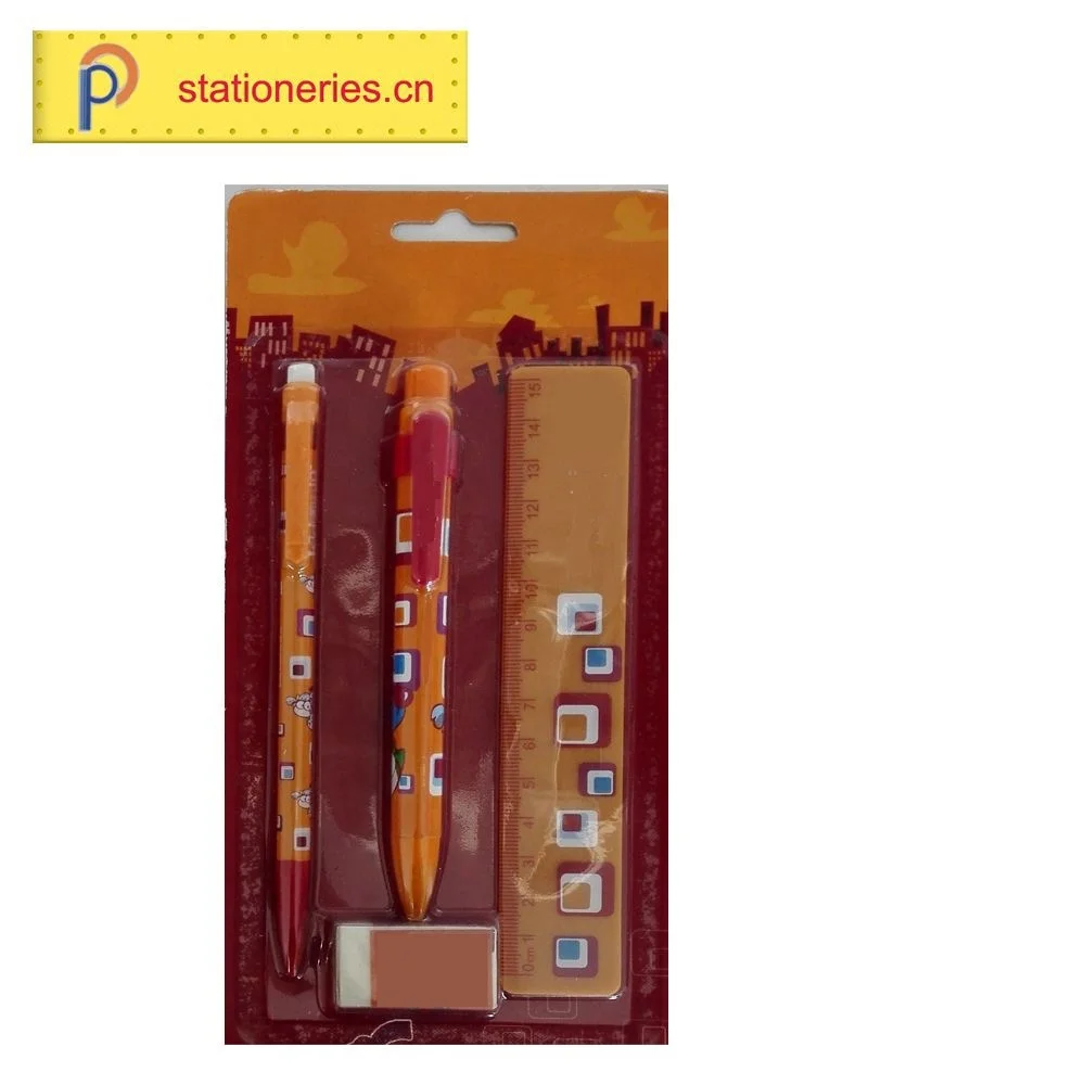 ECO friendly new design kids Stationery Items Fancy Student pen pencil ruler sharpener Stationery Items  Set