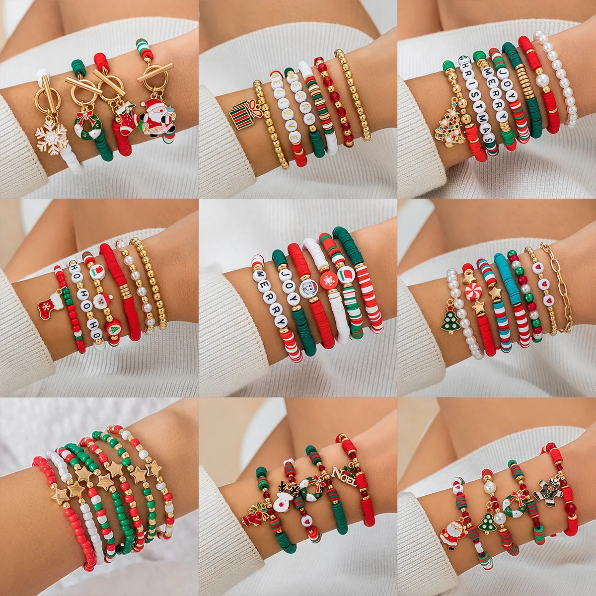 Cute Polymer Christmas Beaded Bracelet For Women Stackable Christmas Tree Snowflake Letter Bracelet Christmas Jewelry AM1471008