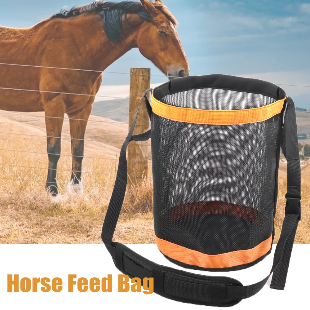 Horse Feed Bag Heavy Duty Nylon Mesh Grain Feed Bag Adjustable Breathable Feed Rite Bag