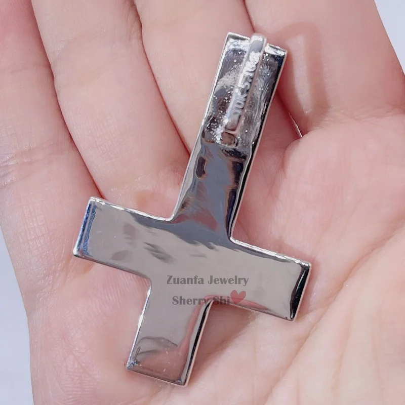 whiote gold 925 silver vvs moissanite diamond iced out hip hop pass diamond tester upside down cross pendant