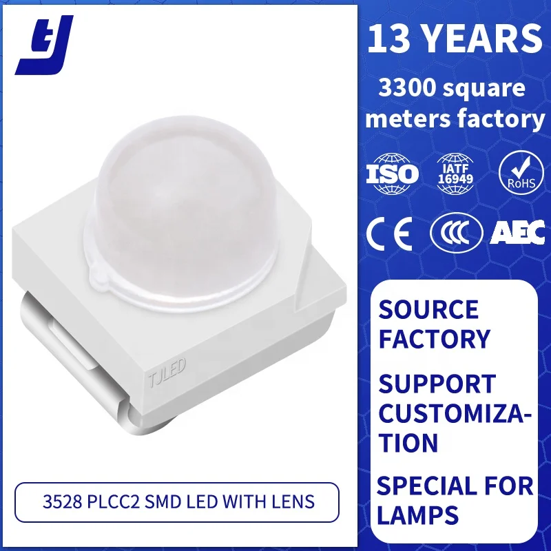 Светодиодная 3528 PLCC2 Smd с объективом Заводская поставка SMD-чип высокой яркости светоизлучающий диод красный зеленый синий желтый белый розовый
