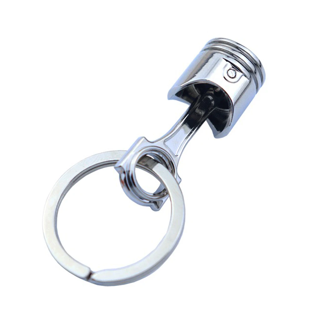 Creative Polished Silver Engine Piston Keychain Key Chain Ring Keyring Keyfob