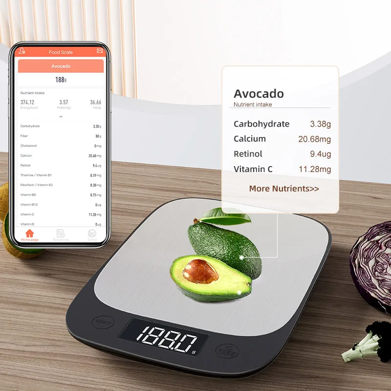 5kg Stainless Steel bluetooth Smart Food Nutrition Scale Digital Kitchen Weight Custom Electric