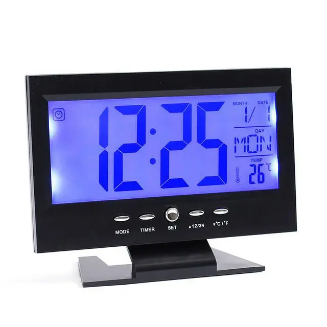 8082 large screen LCD alarm clock voice control snooze backlight creative smart clock thermometer student bedside alarm clock