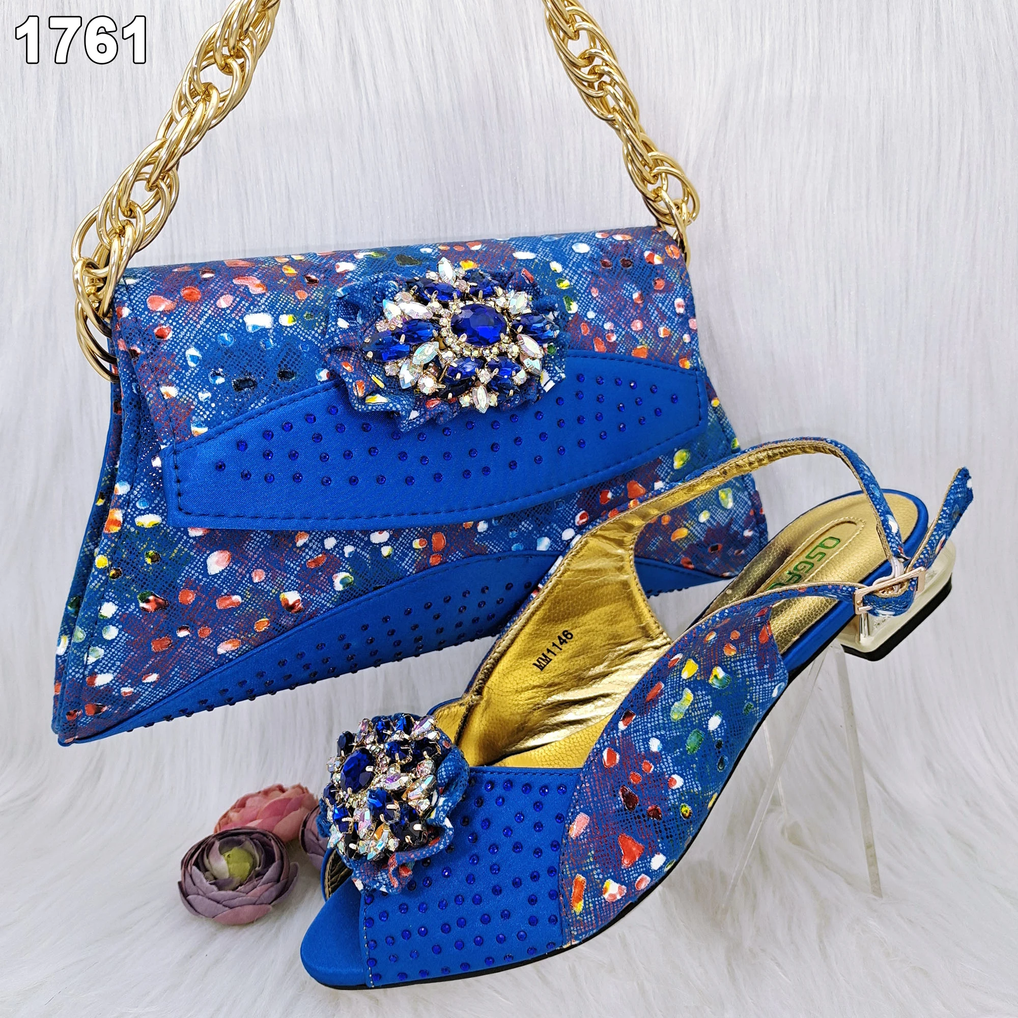 High quality wholesale Blue italian shoes and bags to match women