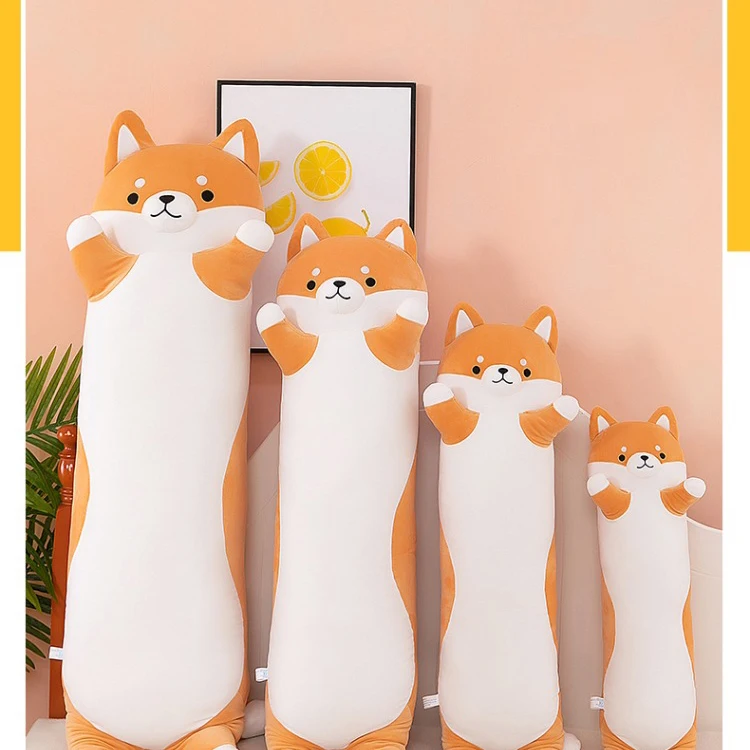 hot sale shiba dog animal soft plush long toy pillow manufacture cheap kids audit toys gift