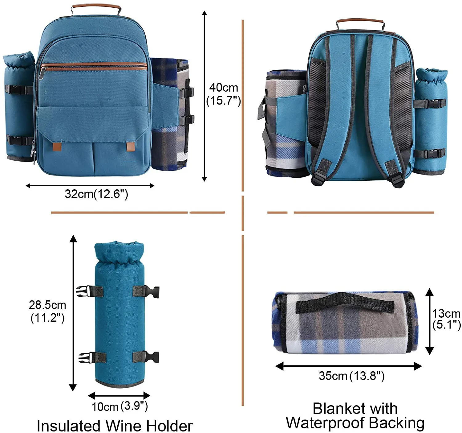 Picnic Backpack for 4 Person Set Pack with Insulated Waterproof Pouch for Family Outdoor Camping