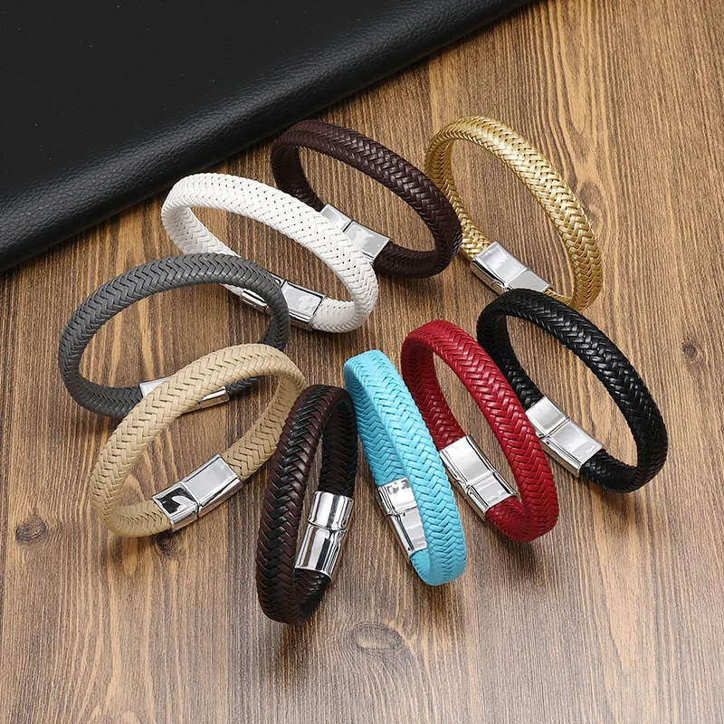 Popular Couple Bracelet Personalized Magnet Buckle Bracelet Vintage Multicolor Woven Leather Bracelet for Women Men