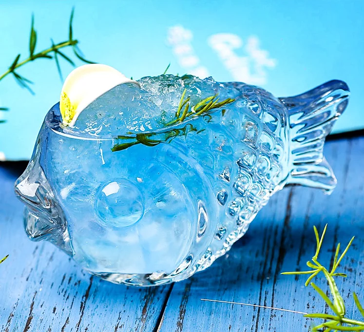 Creative Cocktail Glasses 3D Transparent Fish Shape Bar Cocktail Glass Party Thick Heavy Lovely Wine Glasses Smoothies Bowl Cup