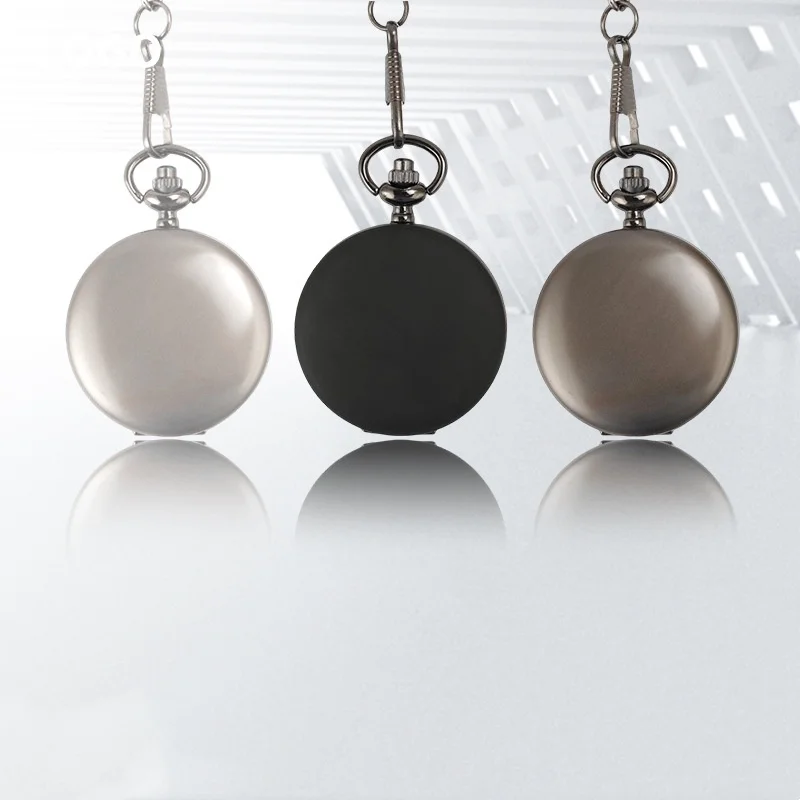 Fashion Smooth Colors Alloy Men Quartz Men Classic Fob Roman Number Black Face Polished Pocket Watches