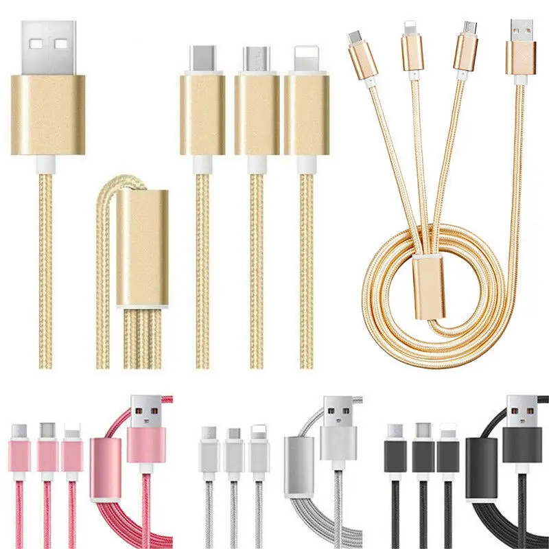 best quality Nylon Braided data wire 3A super Fast Charging Charger 3 in 1 Usb Charger  Cable for phone