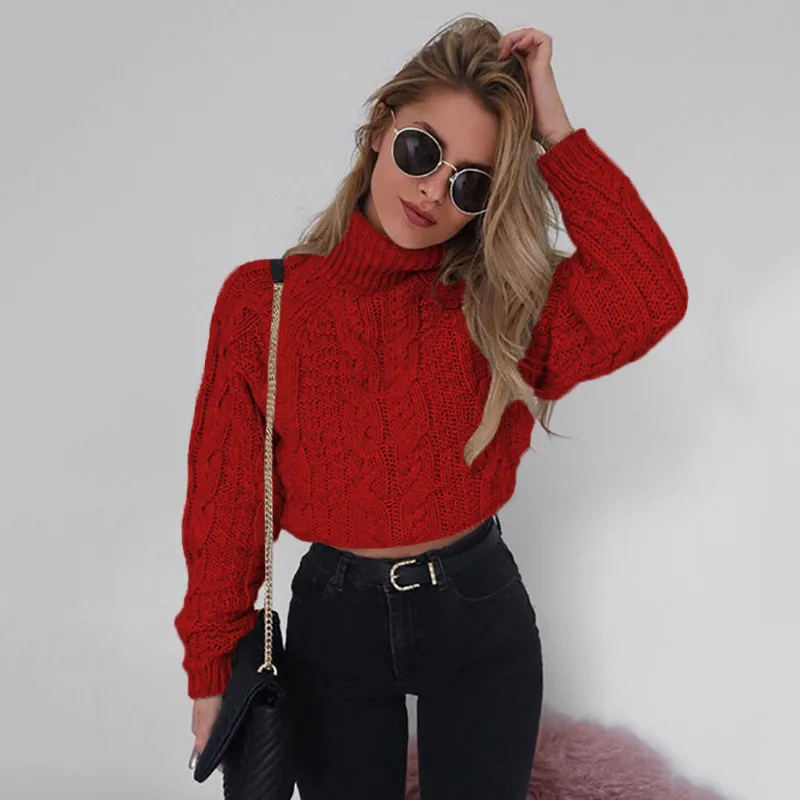 Sweaters Knitting Long Sleeve High Collar Sexy Twist Sweater Women Winter Clothes Pull Mode Femme Sueter Ropa De Invierno