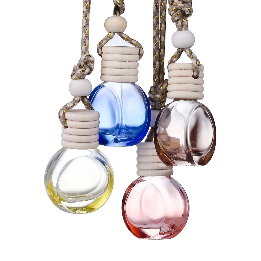 Aroma Car Diffuser 5ml 8ml 10ml 12ml 15ml 17ml Fragrance Bottle Diffuser Glass Car Air Freshener Hang Perfume Bottle With Wooden
