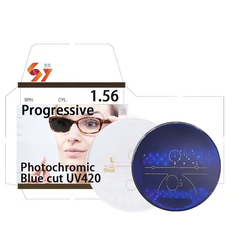 1.56 hmc Photochromic Progressive Blue Cut UV420 lentes opticos optic optical progressive photo blue block lenses lens