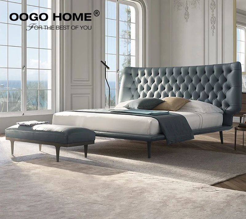 
2020 New design Italian Double King Size Bed Bedroom Furniture Modern Luxury Micro Fiber Leather Bed guang dong furniture 