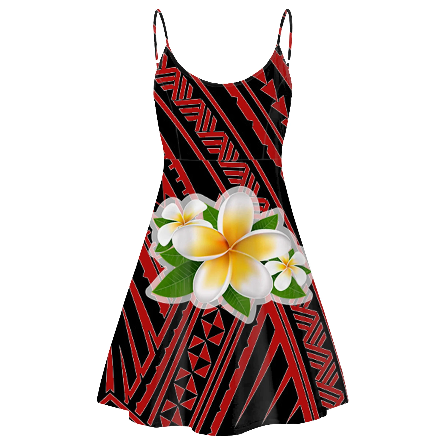 Sexy Red Dress for Women Casual Polynesian Tribal Print Short Summer Mini Dress Fashionable Ladies Female Party Clubs Dresses