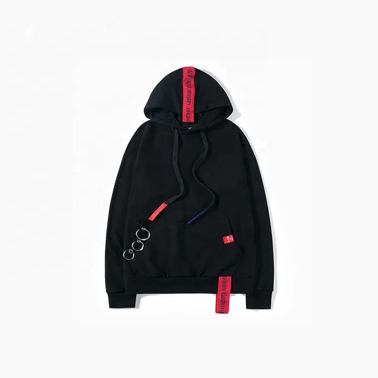 New Model Wholesale Mens Cotton Plain Black Pullover Oversized Hoodies Drawstring With Twill Tape