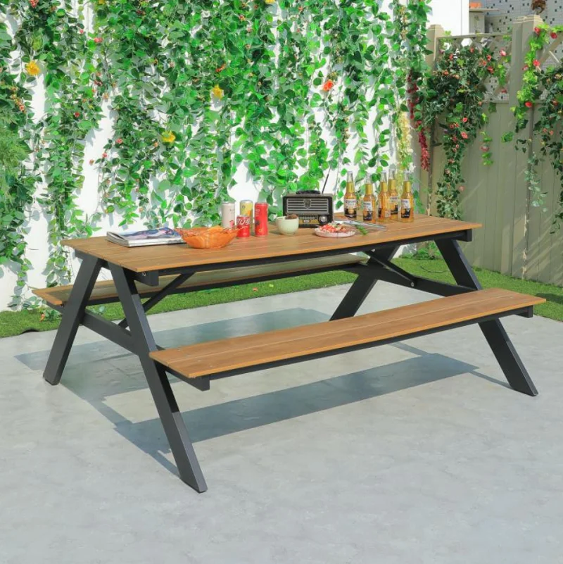 WPC Outdoor Furniture Plywood Garden Furniture Aluminum Picnic Table Set.Plastic Wood Table and Chair Park Bench