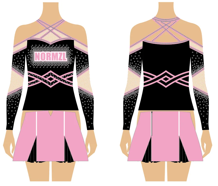 Custom Sexy Cheerleader Outfits Tops And Skirt Multicolor Sublimated Printing Rhinestone Cheerleading Uniforms For Women