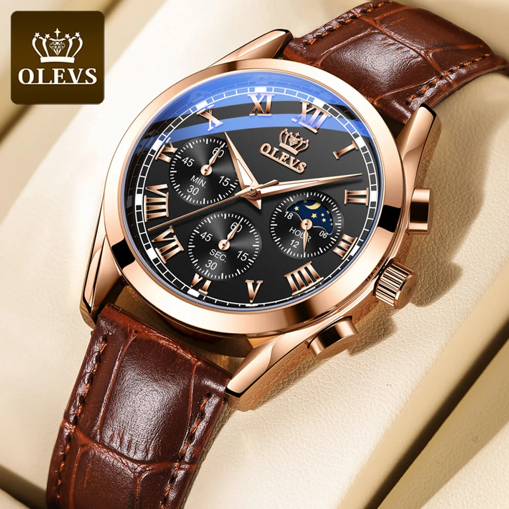 
Custom Watches Luxury Leather Brown Chronograph Watches for Men Quartz Digital Wholesale Supplier Brand Wristwatches 