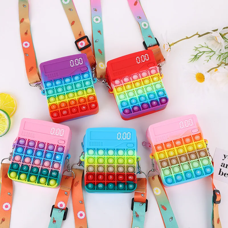 Crossbody Push Bubble Calculator Silicone Sling Bag Crossbody Women Hand Bag Rainbow Belt Fidget Pop Itting Bag for Women