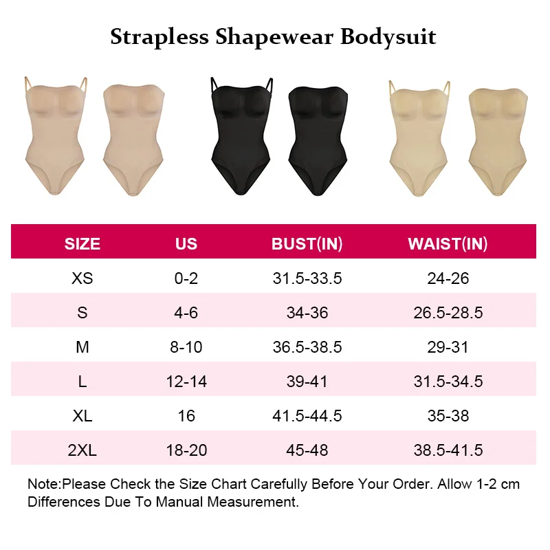 Compressive Strapless Bodyshaper Tube Top Bodysuit Seamless Shortie Shapewear Sculpt Full Body Shaper with Attachable Strap