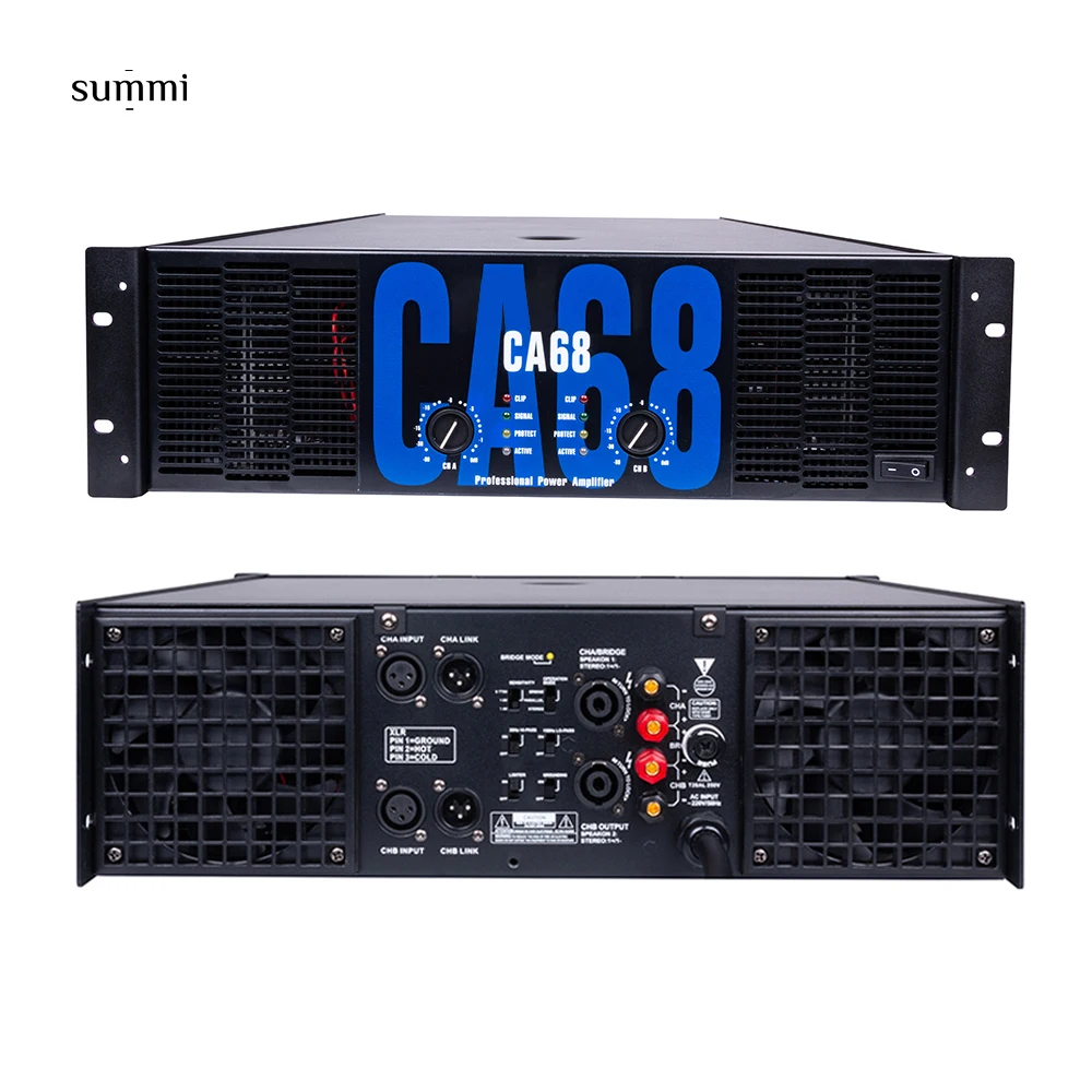 CA68 Professional Class H Audio Power Amplifier High Power Stable 2ohm 2*1600W Power Amplifier For Karaoke