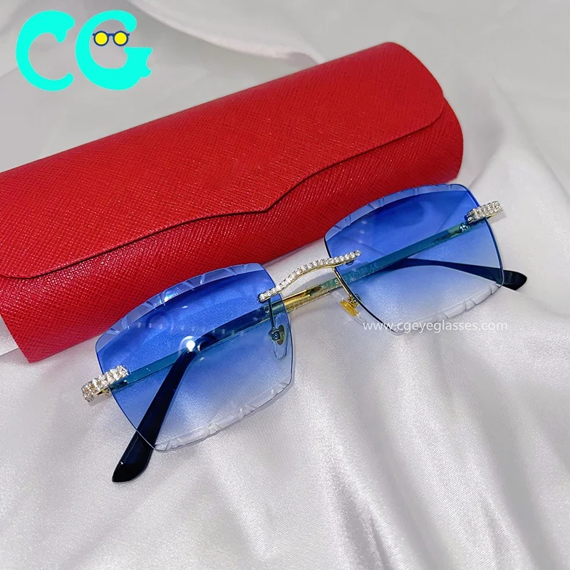 2022 New Luxulry Brand sunglasses Cut lens rimless Rhinestones sunglasses square beautiful cool  Diamonds Shiny Sunglasses