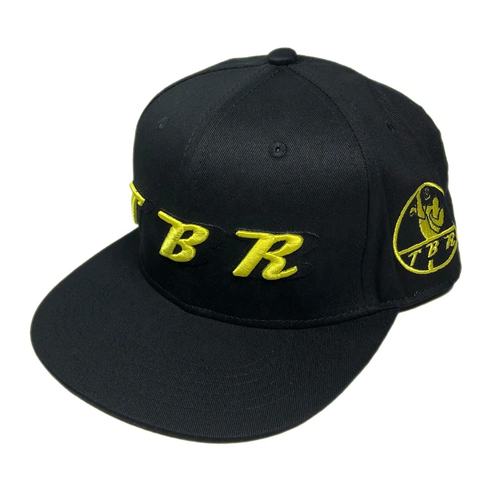 Custom fashion black 6 panel 3d embroidery flat bill topi men gorras snapback hats cap wholesale