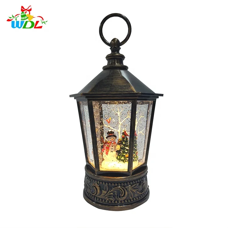 Hot Sale Hexagonal Lights Indoor Swirling Snow Globe Water Glitter Lantern Snowman Christmas Spinning Water Lantern
