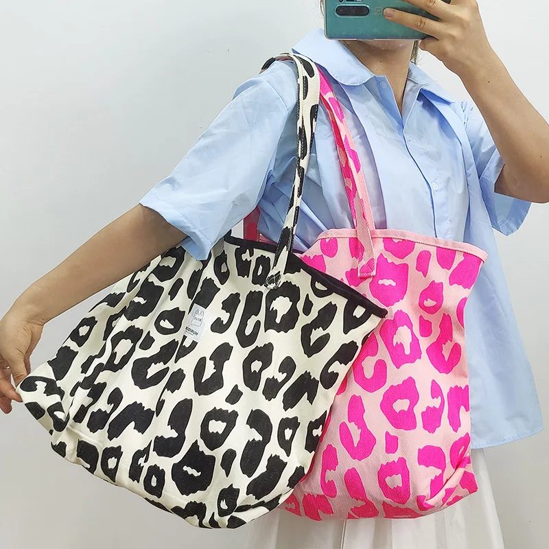 Personalized Fashion Travel Bag Leopard Tote Woman Pink Large Capacity Custom Tote Bag