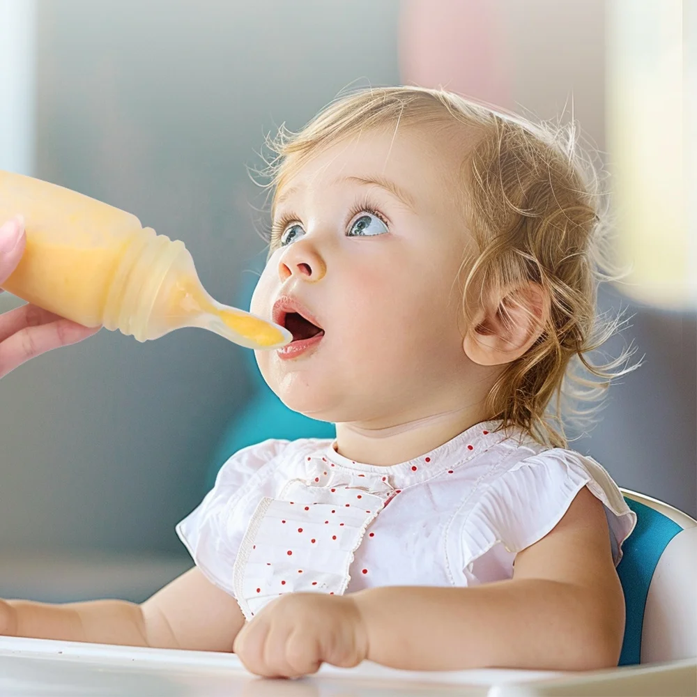 New Bpa Free Full Silicone Baby Fruit Rice Paste Spoon Feeding Bottle Squeeze Food Dispensing Baby Feeding Spoon Bottle