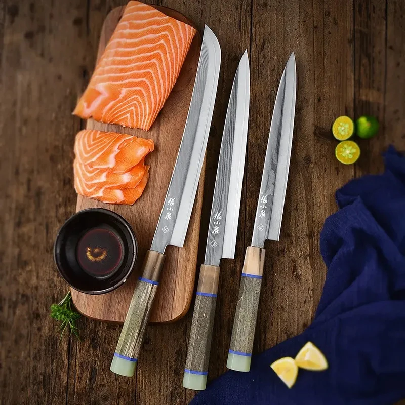 Japanese sashimi knife ebony horn g10 handle damascus sushi knife