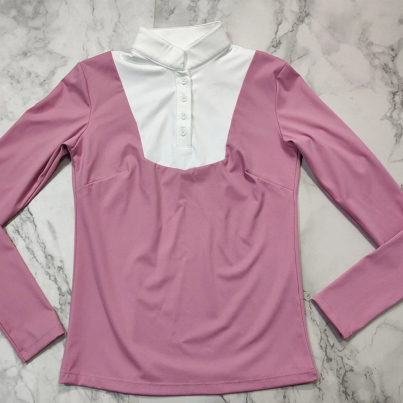 Deep Blue Mesh Equestrian Competition Shirts Professional Equine Equipment Horse Riding Base Layer Ladies Competition Show Shirt