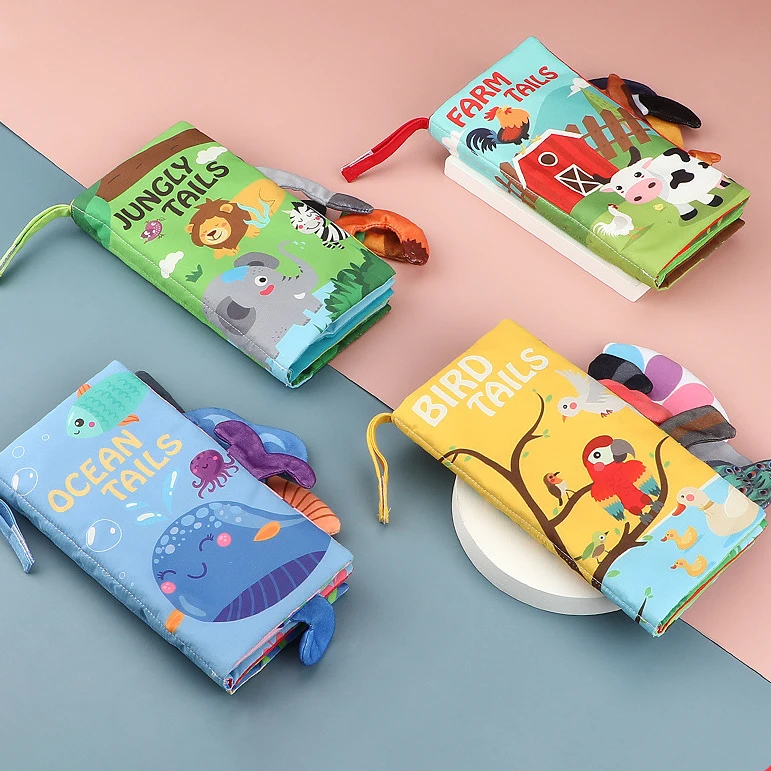 Детская книжная игрушка Монтессори сенсорные Обучающие животные хвосты морщинковые сказки тканевые книги моющиеся