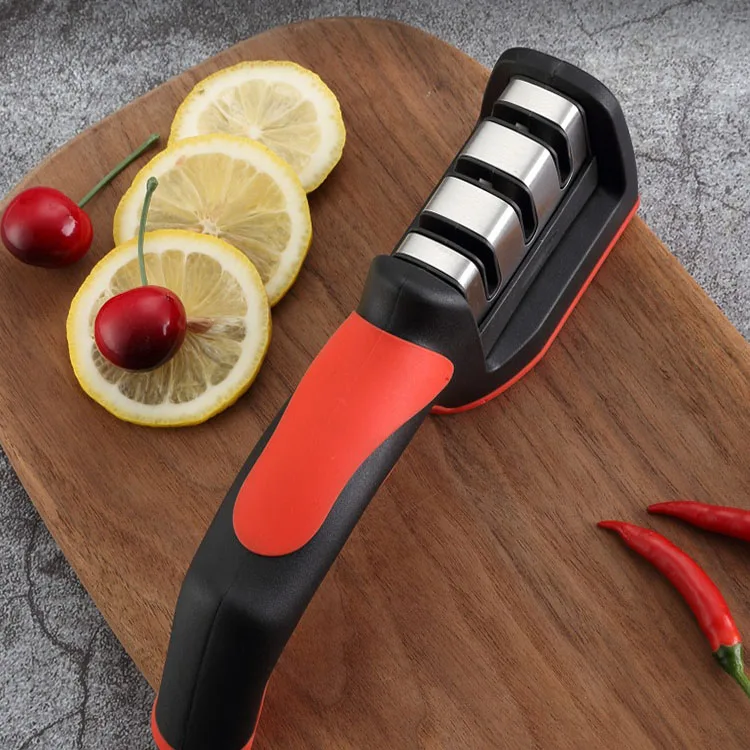 HYRI Kitchen 3/4-Segment Knife Sharpener Household Kitchen Knife Scissors Hand-Held 3/4-Purpose Black Sharpening Stone