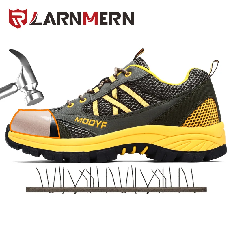 Мужские Кожаные Защитные рабочие ботинки LARNMERN со стальным носком, Нескользящие мужские ботинки, стальная обувь, удобная защитная обувь