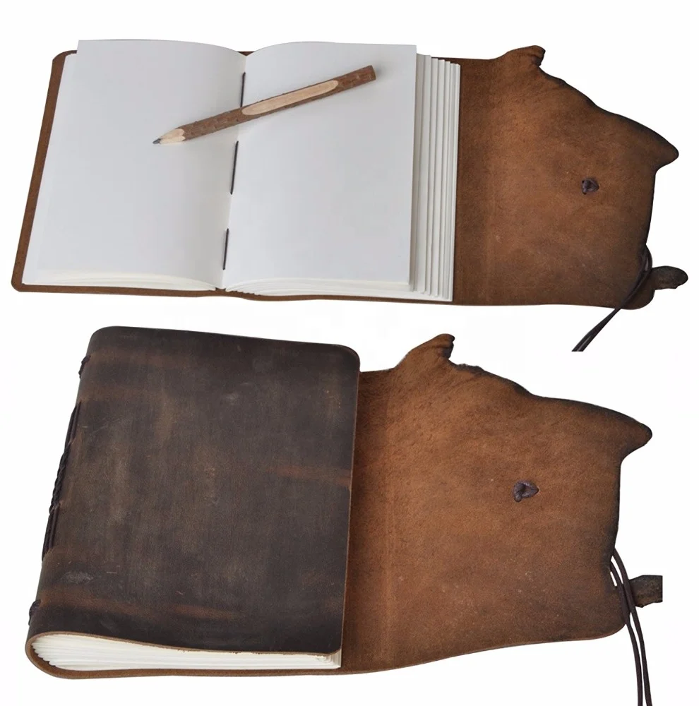 Eco-friendly high quality colorful leather material made leather hardcover notebook