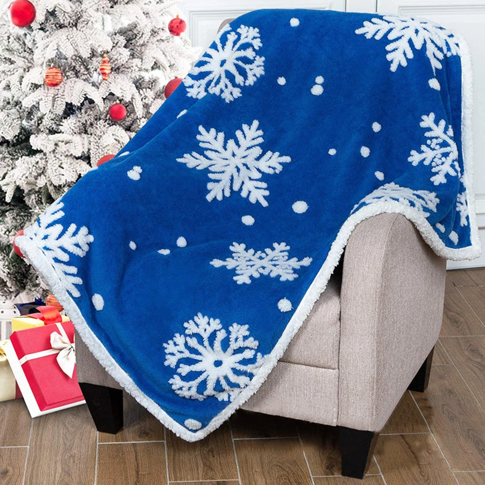 Cozy Jacquard Plush Sherpa Christmas Fleece Throw and Sofa Blanket