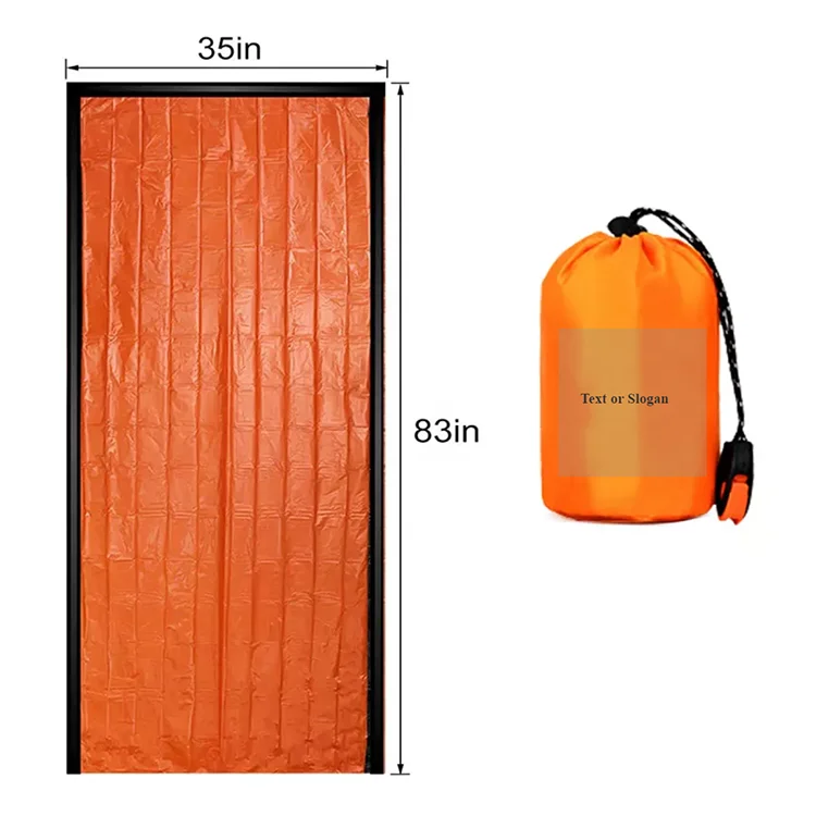 Новый дизайн, уличное длинное одеяло для выживания, аварийный термальный спальный мешок оранжевого цвета